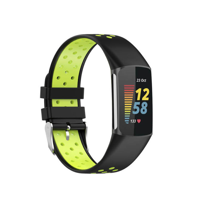 Fb.r75.1.11 Main Black & Lime StrapsCo Sport Band For Fitbit Charge 5 Silicone Rubber Strap