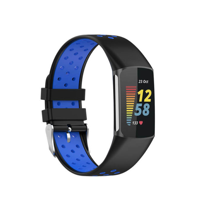 Fb.r75.1.5 Main Black & Blue StrapsCo Sport Band For Fitbit Charge 5 Silicone Rubber Strap