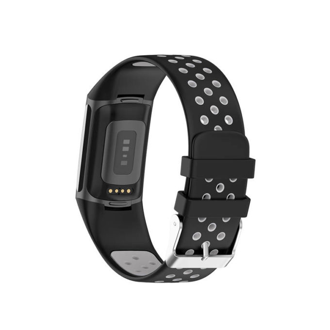 Fb.r75.1.7 Back Black & Grey StrapsCo Sport Band For Fitbit Charge 5 Silicone Rubber Strap