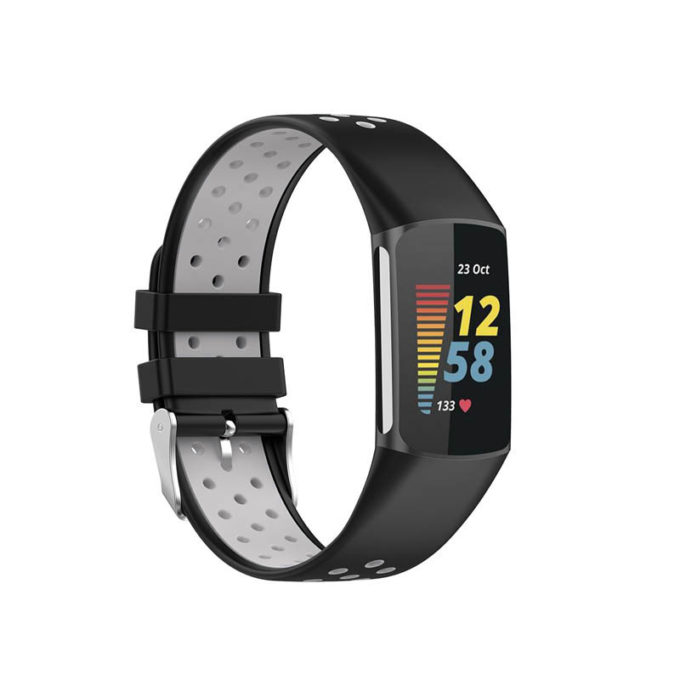 Fb.r75.1.7 Main Black & Grey StrapsCo Sport Band For Fitbit Charge 5 Silicone Rubber Strap