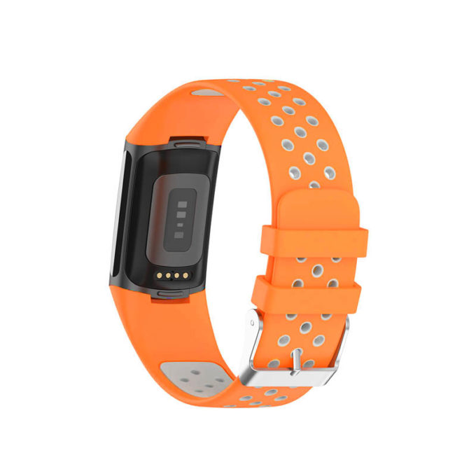 Fb.r75.12.7 Back Orange & Grey StrapsCo Sport Band For Fitbit Charge 5 Silicone Rubber Strap