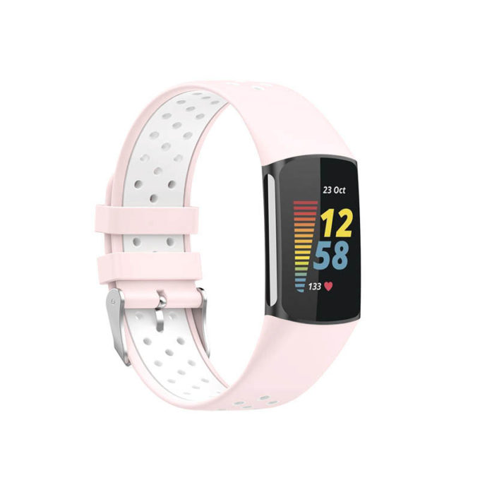 Fb.r75.13.22 Main Pink & White StrapsCo Sport Band For Fitbit Charge 5 Silicone Rubber Strap