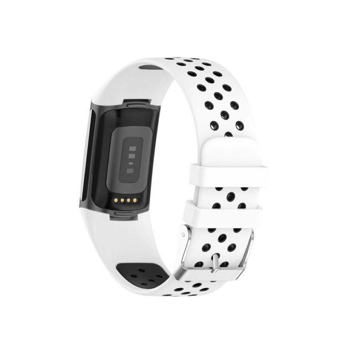 Fb.r75.22.1 Back White & Black StrapsCo Sport Band For Fitbit Charge 5 Silicone Rubber Strap