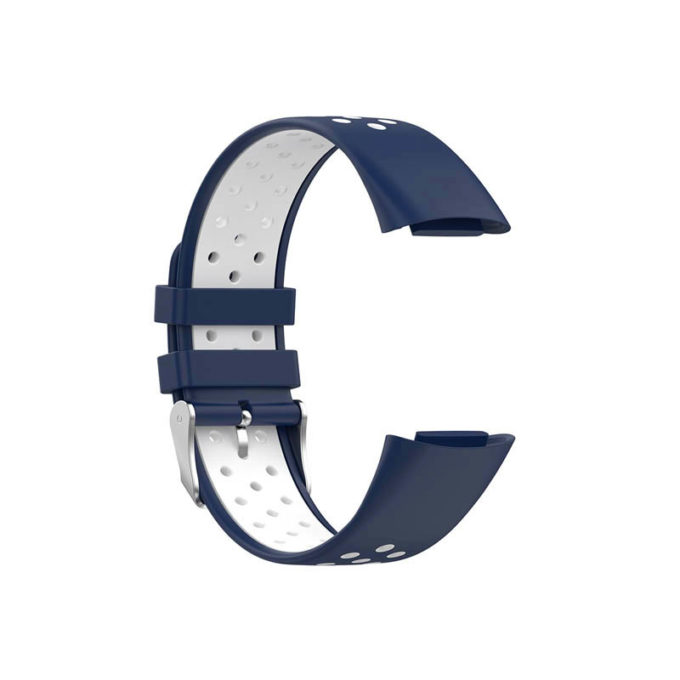 Fb.r75.5.22 Alt Navy & White StrapsCo Sport Band For Fitbit Charge 5 Silicone Rubber Strap