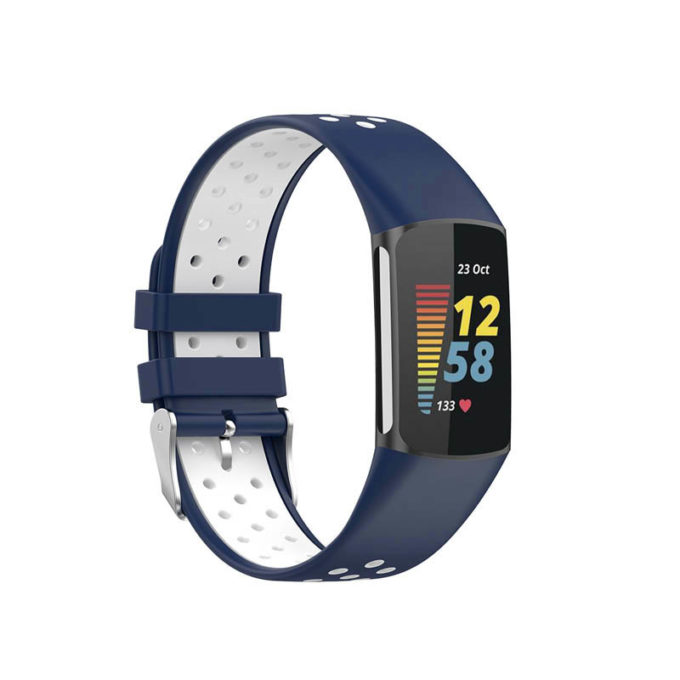 Fb.r75.5.22 Main Navy & White StrapsCo Sport Band For Fitbit Charge 5 Silicone Rubber Strap