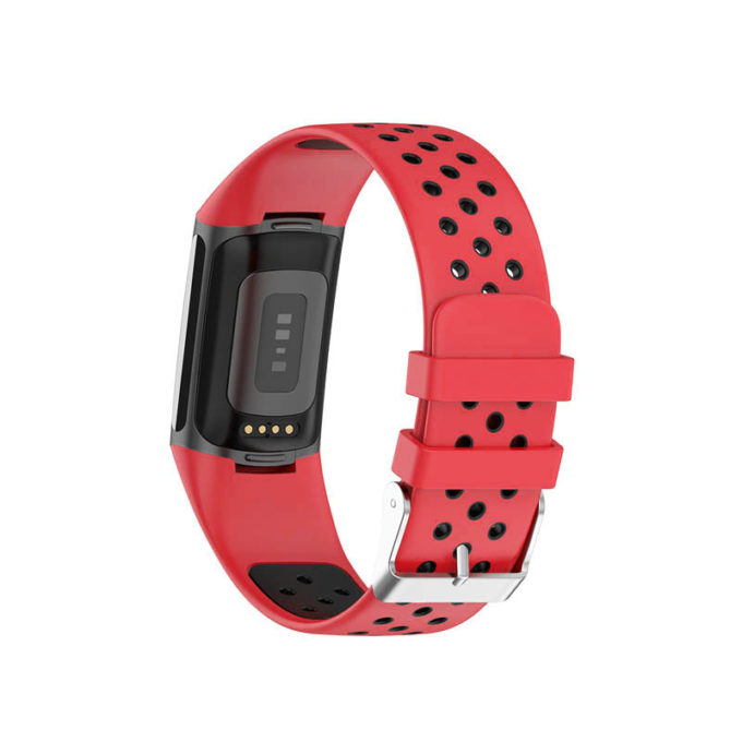 Fb.r75.6.1 Back Red & Black StrapsCo Sport Band For Fitbit Charge 5 Silicone Rubber Strap