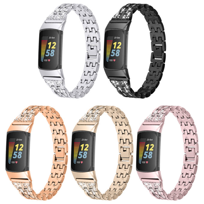 fb.m159 All Color StrapsCo Slim Rhinestone Bracelet for Fitbit Charge 5 Stainless Steel Womens Strap