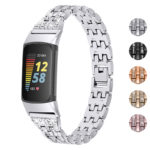 fb.m159 Gallery Silver StrapsCo Slim Rhinestone Bracelet for Fitbit Charge 5 Stainless Steel Womens Strap