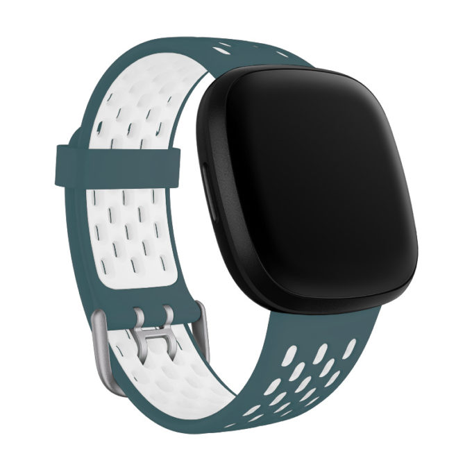 Fb.r63.11.22 Main Teal & White StrapsCo Two Tone Silicone Rubber Sport Watch Band Strap For Fitbit Sense & Versa 3