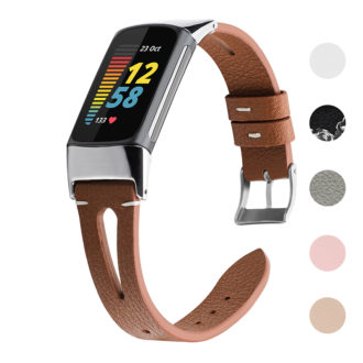 fb.l50 Gallery Brown strapsco Vented Smooth Leather Strap for Fitbit Charge 5