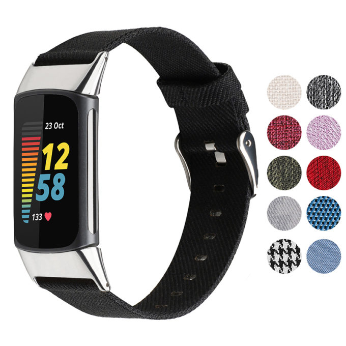 fb.ny48 GALLERY Black strapsco Canvas Band for Fitbit Charge 5
