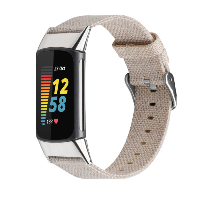 fb.ny48.17 Main Beige strapsco Canvas Band for Fitbit Charge 5