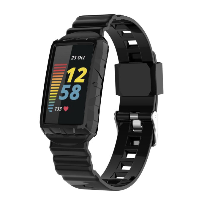 fb.r76.1 Main Black strapsco Textured Protective Case Strap for Fitbit Charge 5
