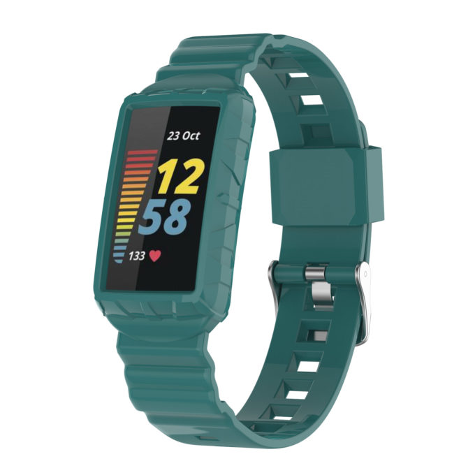 fb.r76.11 Main Green strapsco Textured Protective Case Strap for Fitbit Charge 5