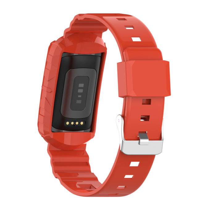 fb.r76.12 Back Bright Orange strapsco Textured Protective Case Strap for Fitbit Charge 5