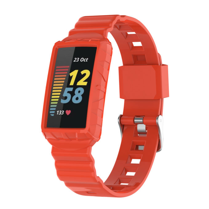 fb.r76.12 Main Bright Orange strapsco Textured Protective Case Strap for Fitbit Charge 5