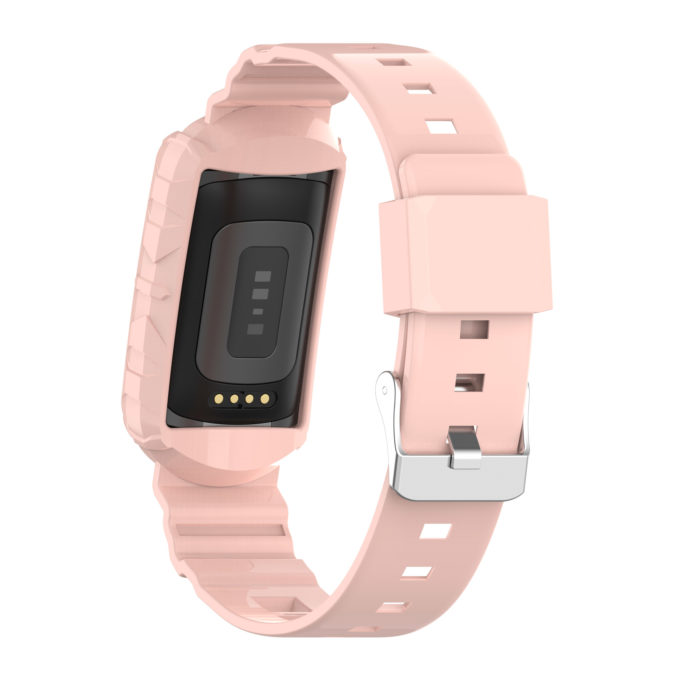 fb.r76.13 Back Soft Pink strapsco Textured Protective Case Strap for Fitbit Charge 5