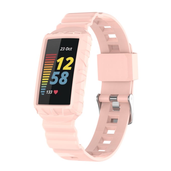 fb.r76.13 Main Soft Pink strapsco Textured Protective Case Strap for Fitbit Charge 5