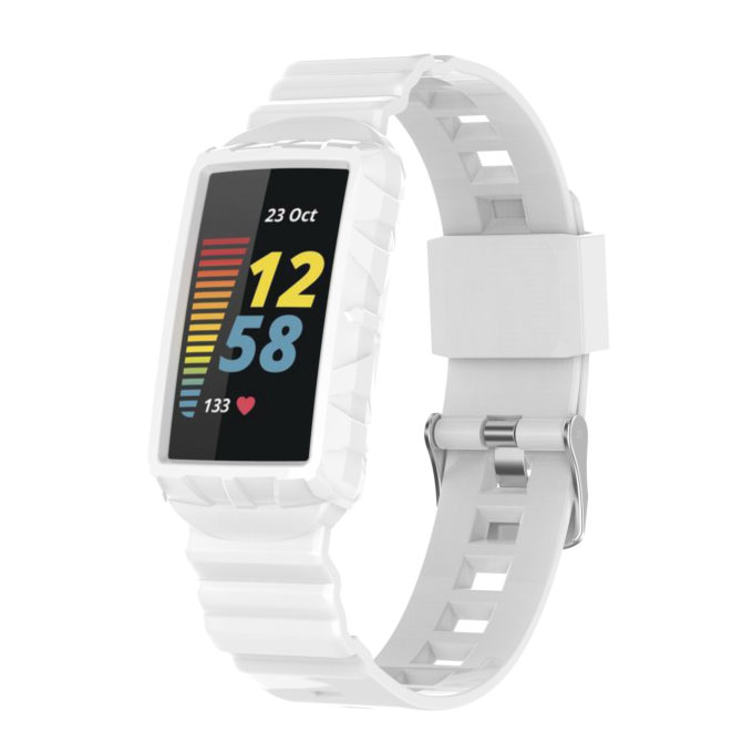 fb.r76.22 Main White strapsco Textured Protective Case Strap for Fitbit Charge 5