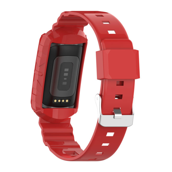 fb.r76.6 Back Red strapsco Textured Protective Case Strap for Fitbit Charge 5