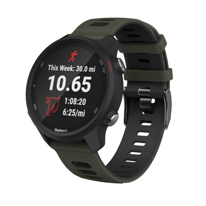 g.r58.11.1.20 Main Army Green Black StrapsCo Silicone Band for Garmin Forerunner 245 645 Vivoactive 3 Vivomove
