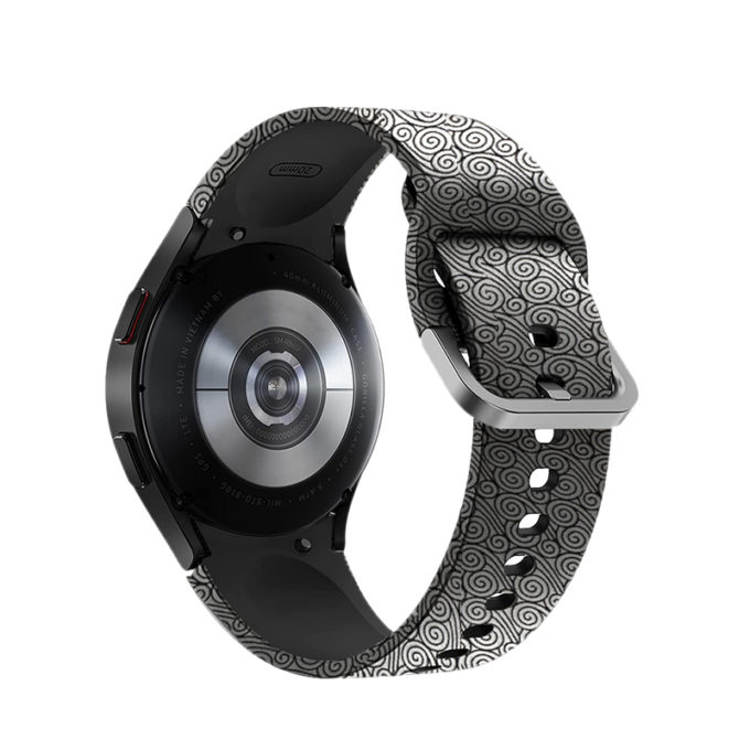 s.r30.e Back Silver Waves StrapsCo Patterned Silicone Strap for Samsung Galaxy Watch 4 Rubber Watch Band