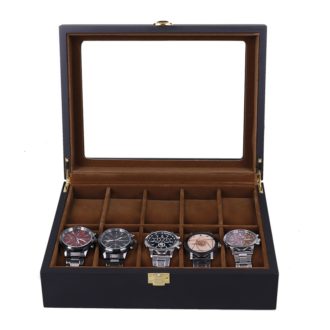 wb48 Front Black StrapsCo Heritage Watch Box for 10 Watches Watch Storage