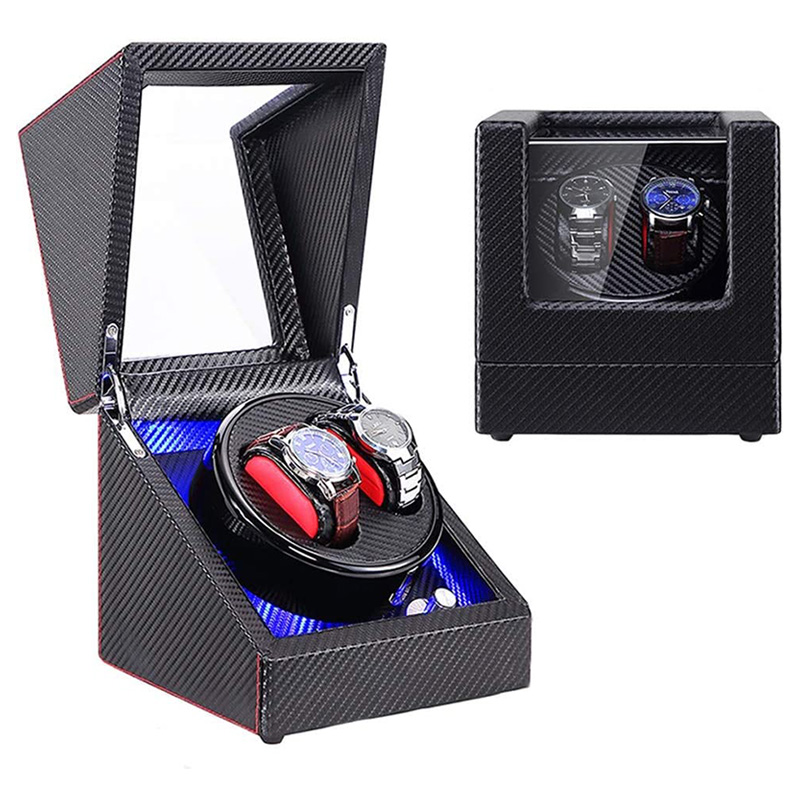 Carbon Fiber Watch Winder for 2 Watches with LED Lights StrapsCo