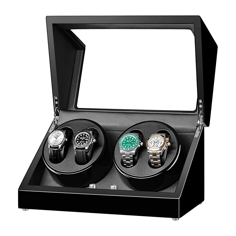 Piano Black Watch Winder for 4 Watches StrapsCo