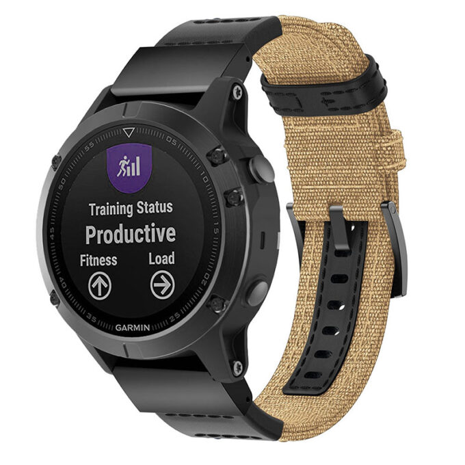 g.ny2.3 Main Tan StrapsCo QuickFit 22 Canvas Watch Band Strap for Garmin Fenix 5