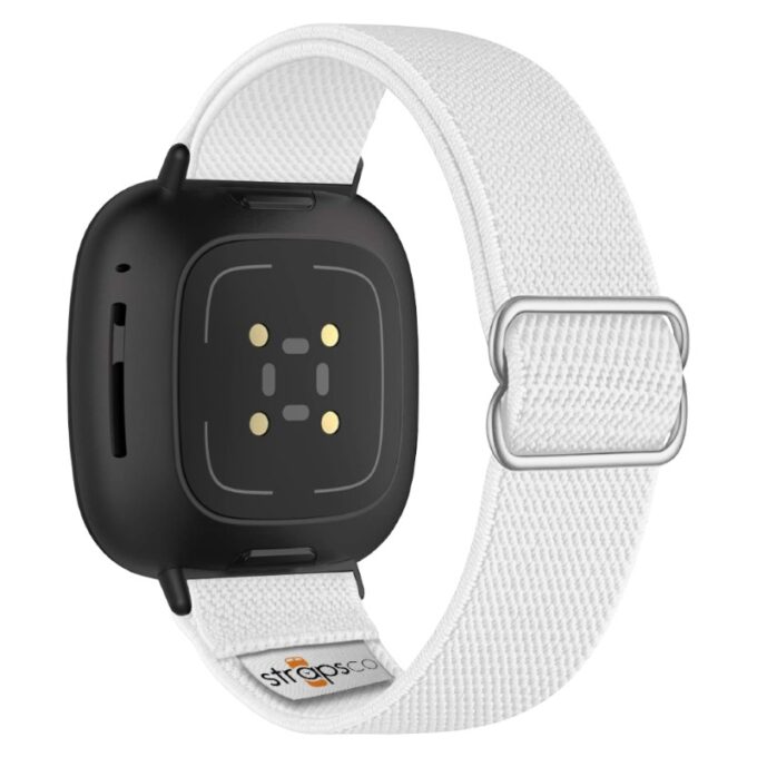 ny100.22.mb Back White StrapsCo Nylon Stretch Watch Band Strap For Fitbit Versa 3 Versa 4 Sense 2