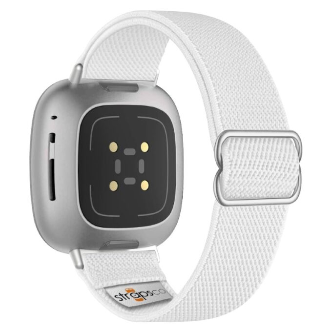 ny100.22.ss Back White StrapsCo Nylon Stretch Watch Band Strap For Fitbit Versa 3 Versa 4 Sense 2