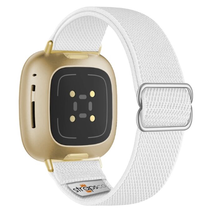 ny100.22.yg Back White StrapsCo Nylon Stretch Watch Band Strap For Fitbit Versa 3 Versa 4 Sense 2